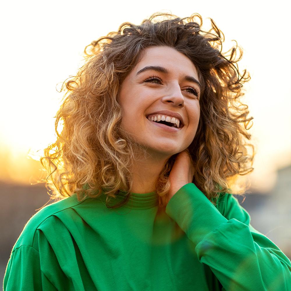 Girl wearing green T-shirt